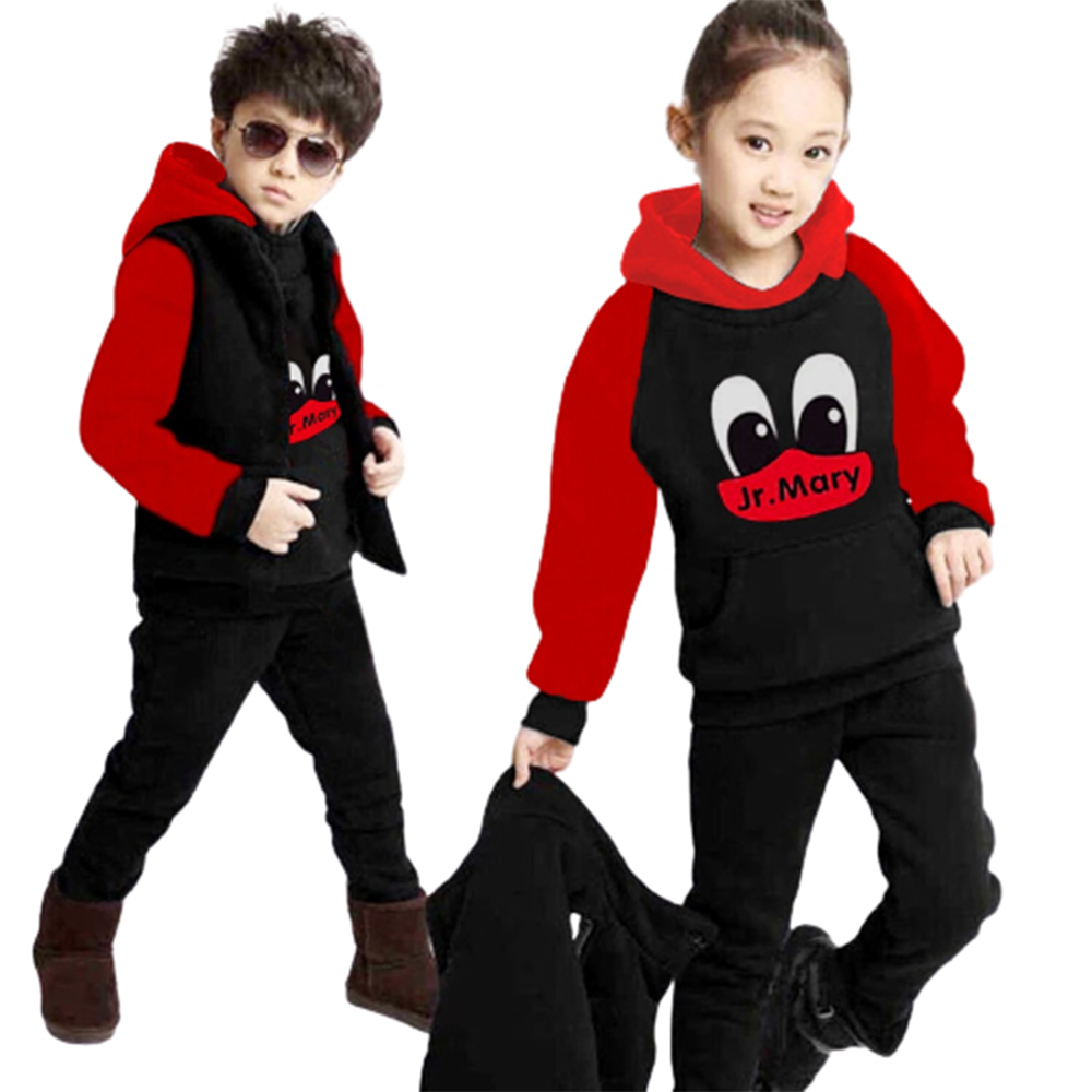 Cotton Winter Hoodie For Kids - Red and Black - BH-04