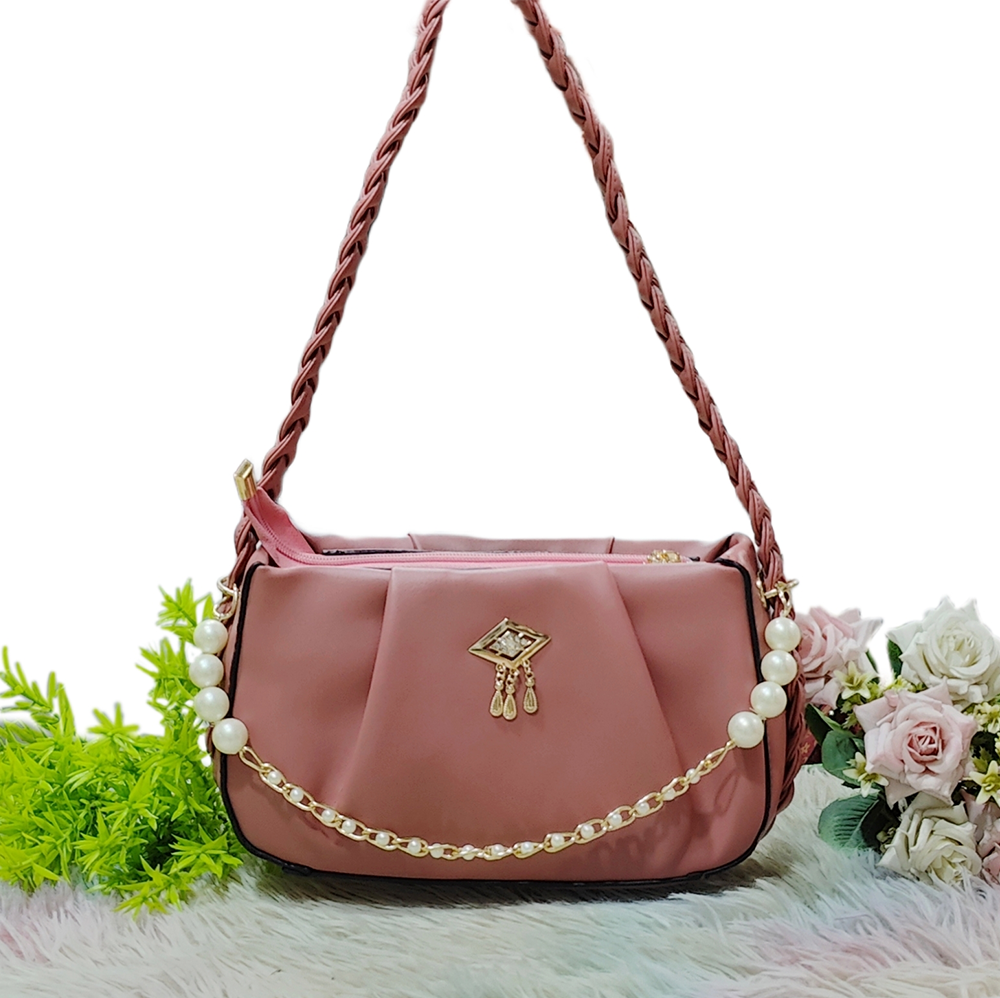 PU Leather Shoulder Bag For Women - Dark Pink - EF089