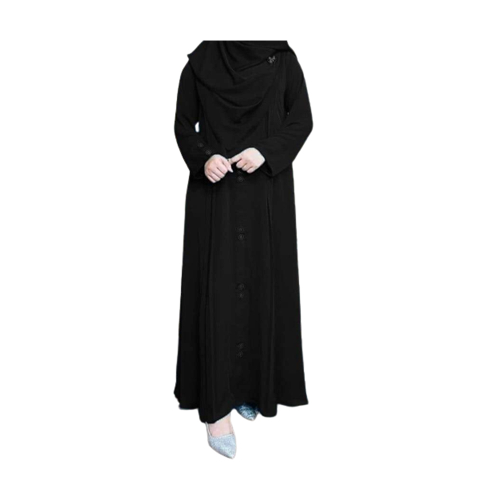 Dubai Cherry Button Design Burka For Women - Black - BK-28