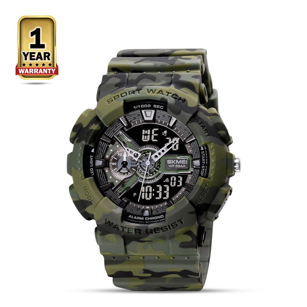 SKMEI 1688 PU Dual Time Digital Quartz Wrist Watch - Army Green