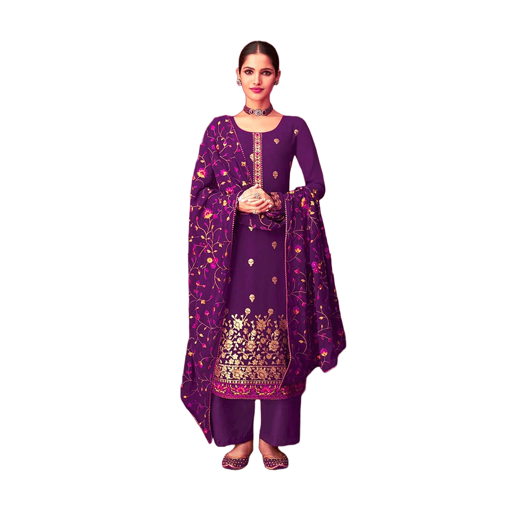 Three Pcs For Women Georgette and Butter Silk - Purple