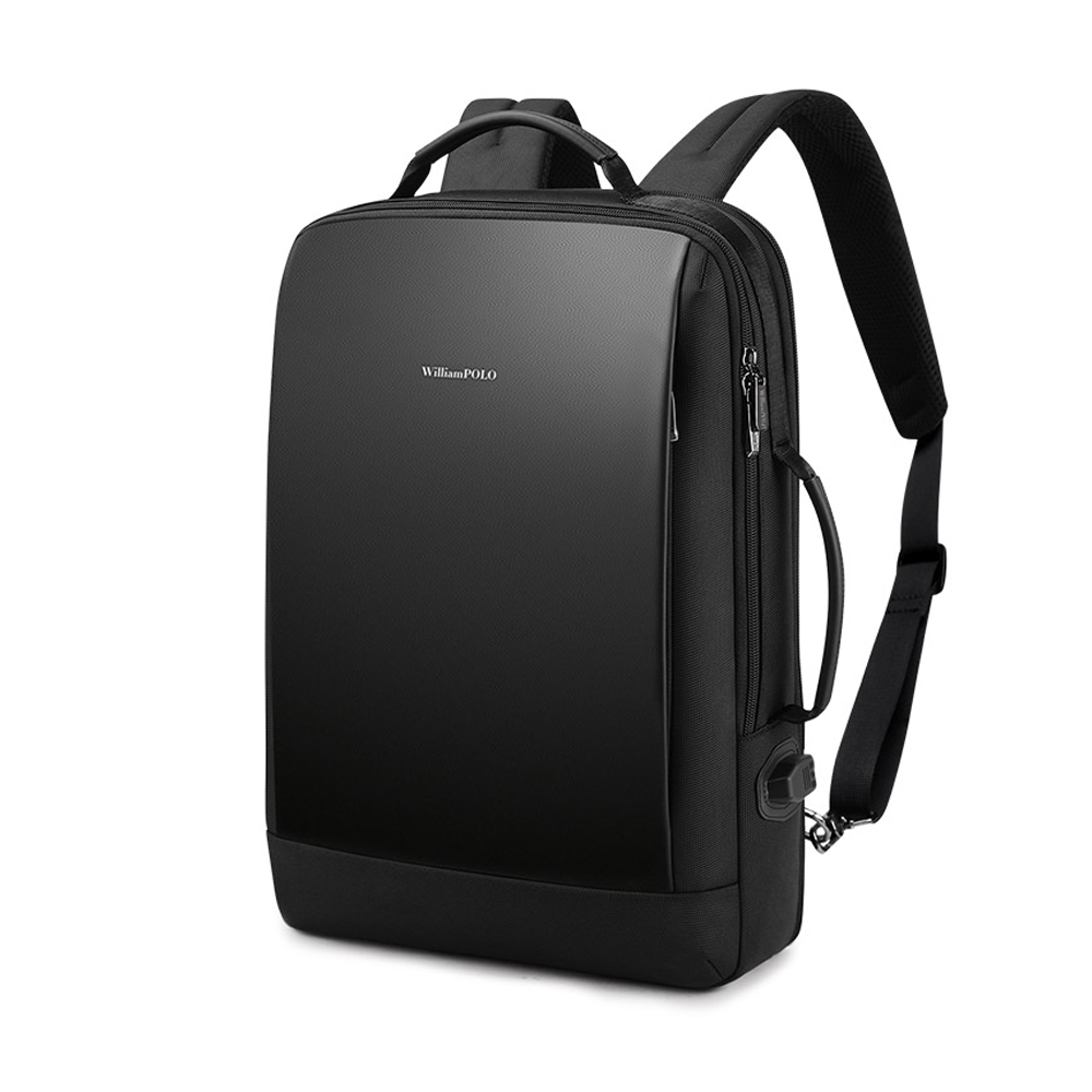 WILLIAMPOLO Synthetic Leather Slim 15.6 inch Laptop Backpack - Black 