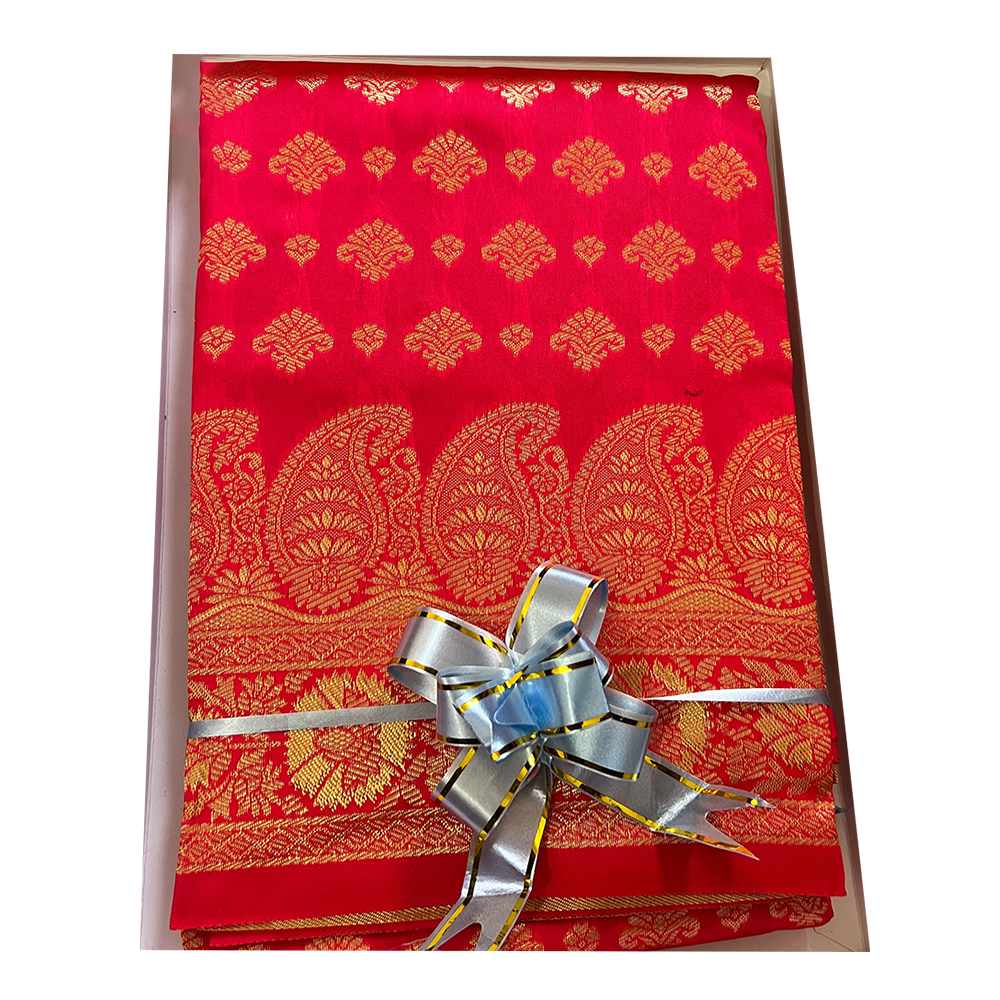 Gujrati Katan Handloom Saree For Women With Blouse Pieces - Red - A637 C