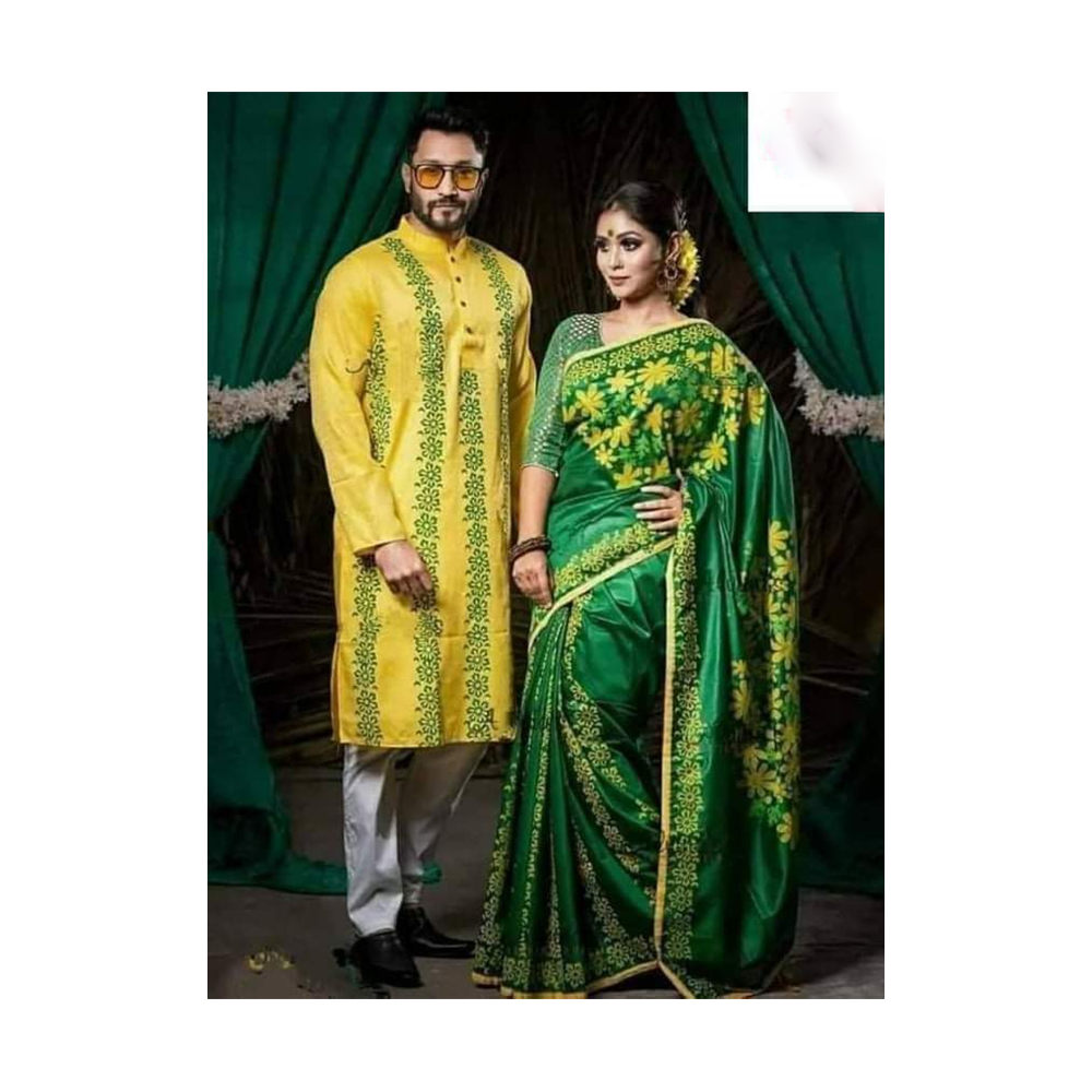 Gorgeous Half Silk Saree and Dhupian Silk Panjabi For Couple Set - BAN043