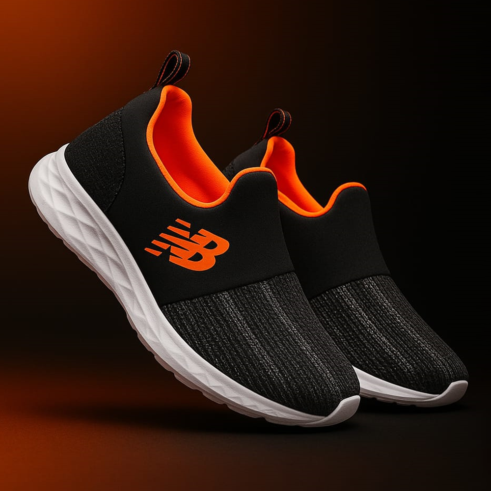 New Balance Mens Slip On Lightweight Running Shoes - Black & Orange - EFS-232