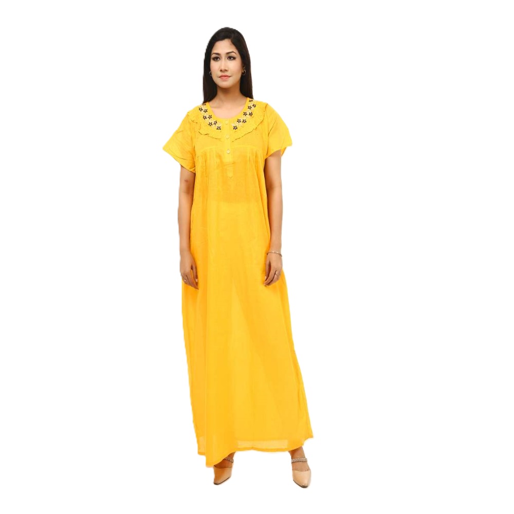 Cotton Half Sleeve Maxi For Women - Yellow