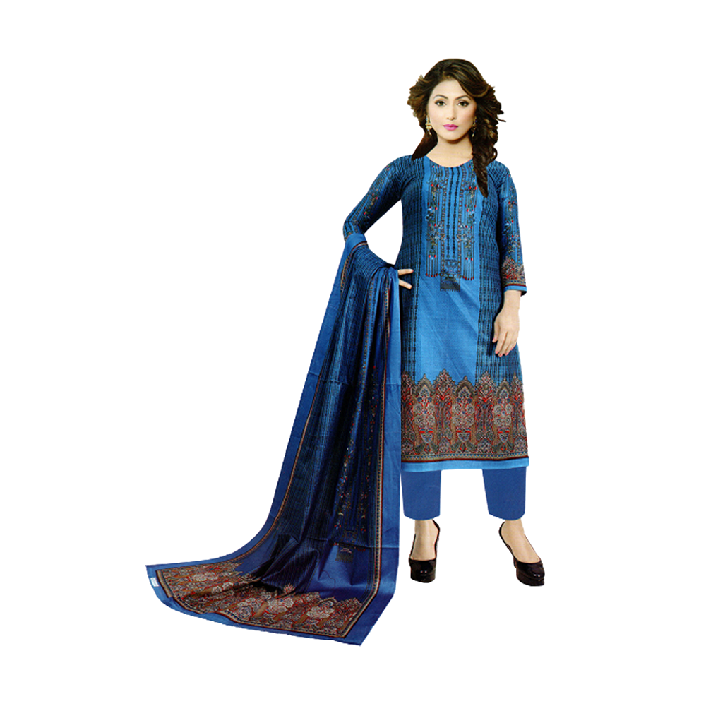 Cotton Unstitched Salwar Kameez For Women - Blue - 751.2