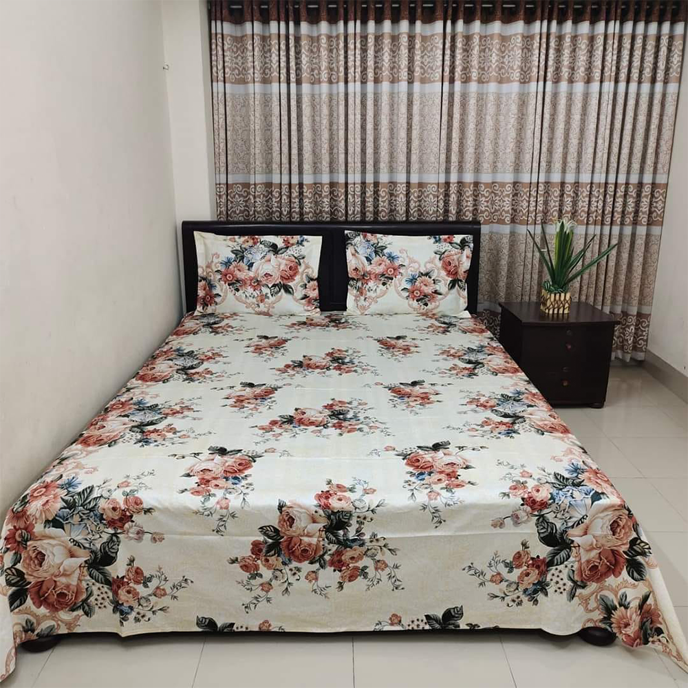 Twill Cotton King Size Double Bed Sheet - Multicolor - BT 03