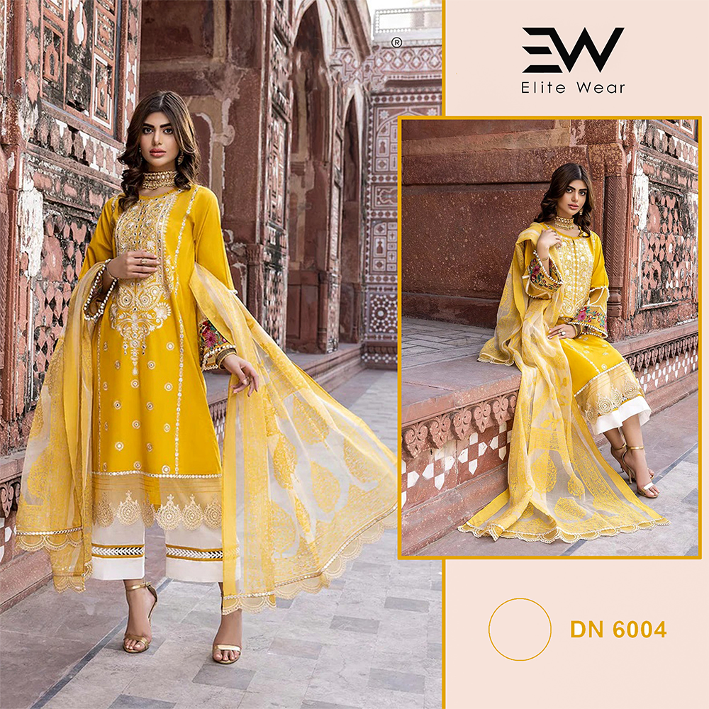 Unstitched Party Wear Salwar Suits For Women - Multicolor - 4pcs - DN 6004