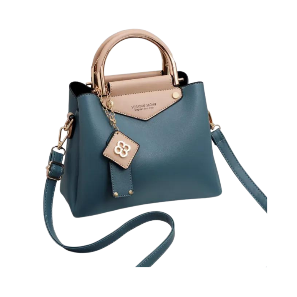 Leather Shoulder Bag For Women - Marble Blue