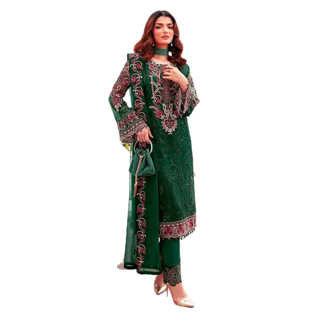 Georgette Embroidery Semi-Stitched Party Salwar Kameez for Women - Dark Green