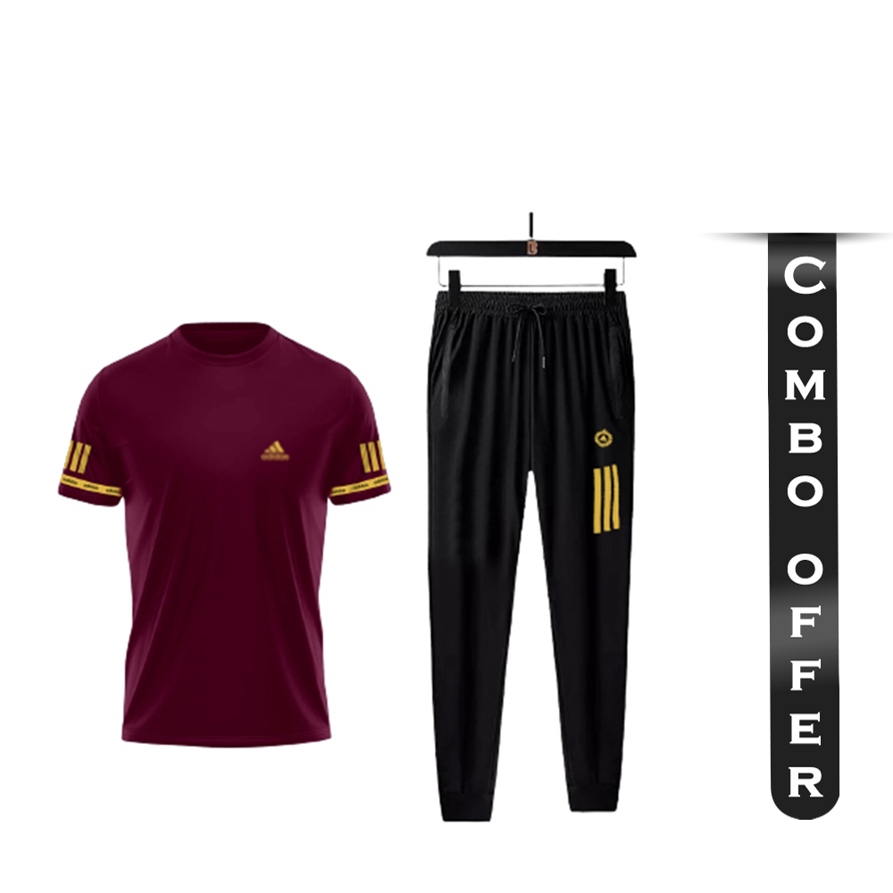 Combo Of PP Jersey T-Shirt With Trouser Full Track Suit - Maroon and Black - TF-21