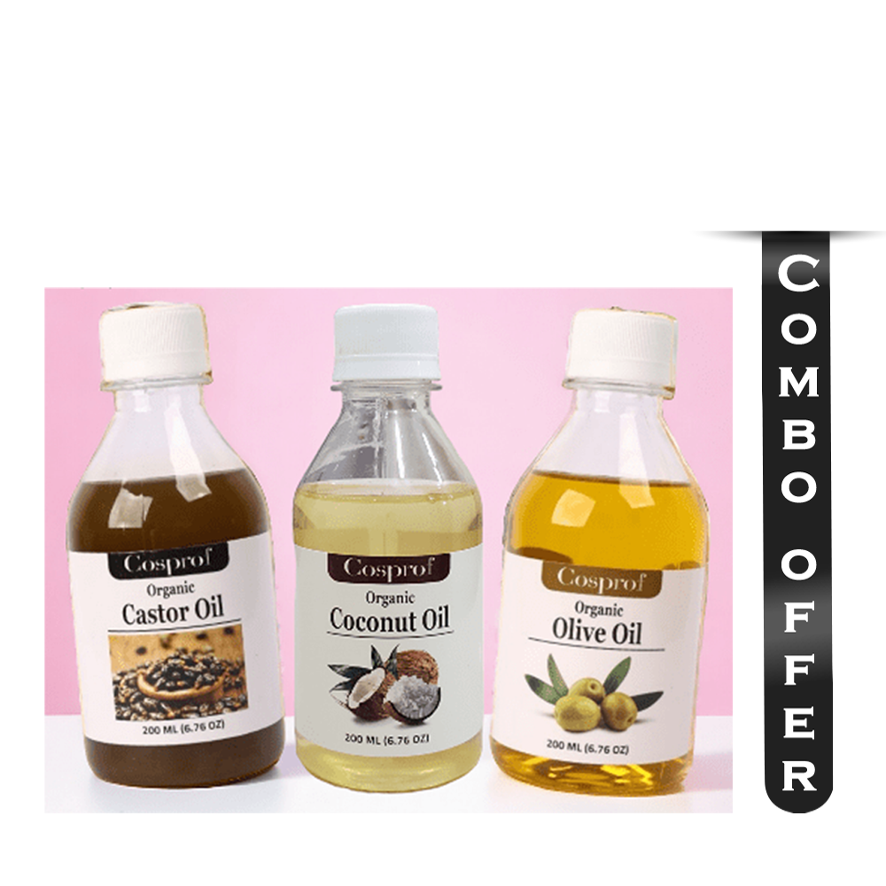 Combo of Cosprof Castor Oil Coconut Oil And Olive Oil - 200ml Each