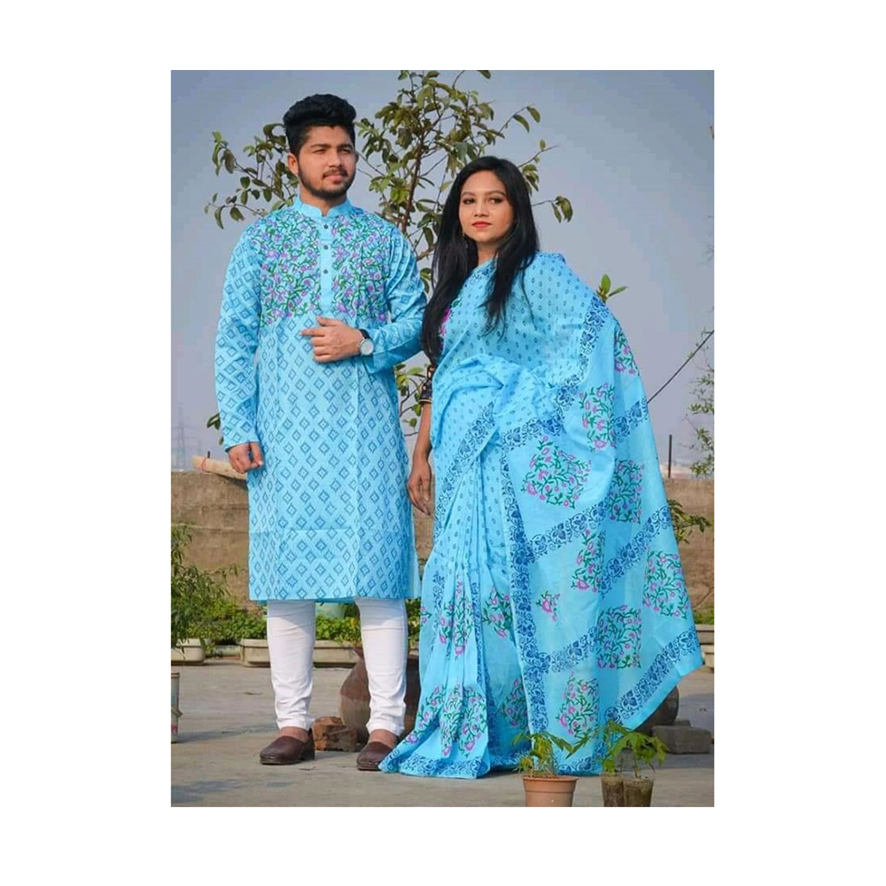 Gorgeous Half Silk Saree and Dhupian Cotton Panjabi For Couple Set - BAN033