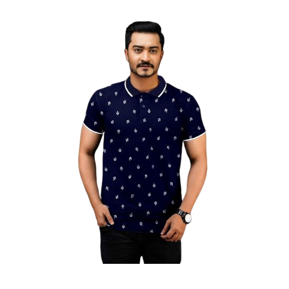 PK Cotton Half Sleeve Polo Shirt For Men - Navy Blue - PT-137