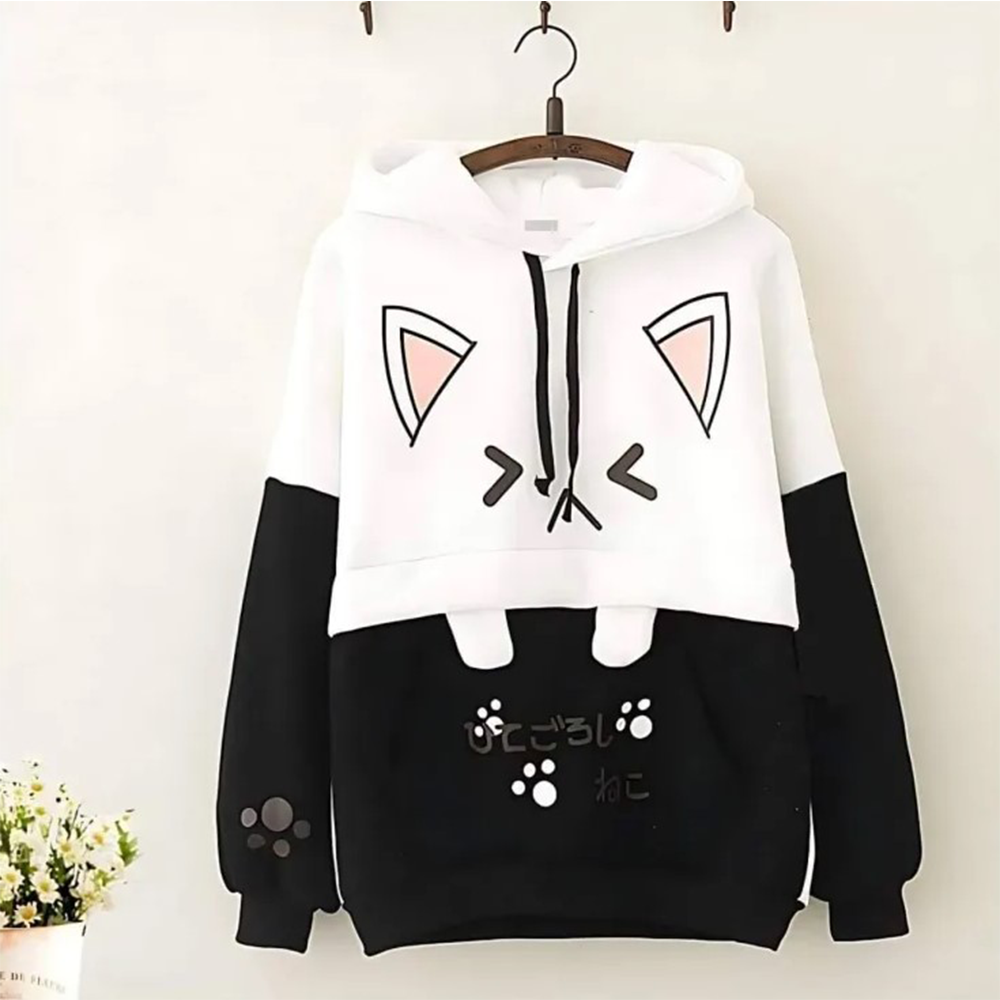 Cotton Hoodie For Women - Black and White