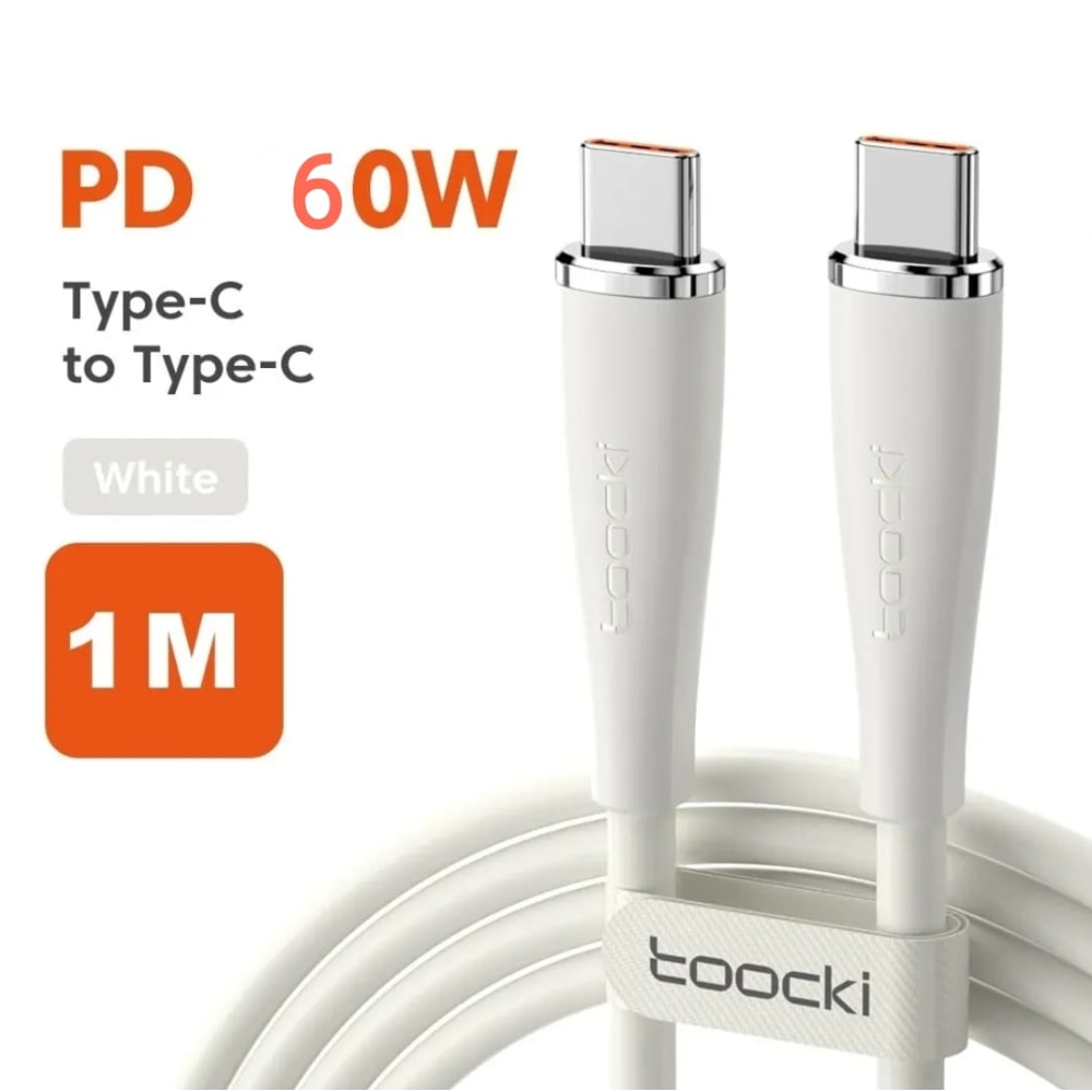 Toocki Type C To Type C Fast Charging Cable - 60W - White