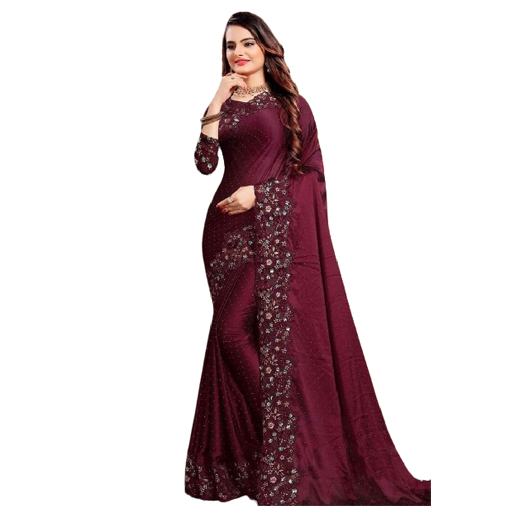 Weightless Georgette Saree With Blouse Piece For Women - Maroon - SJ-87