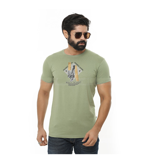 Cotton Short Sleeve T-shirt for Men - Light Olive 