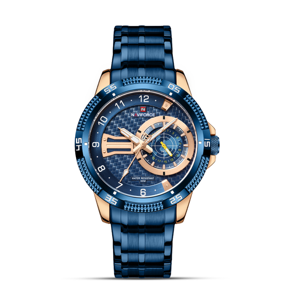 NAVIFORCE NF9206 Royal Blue Stainless Steel Chronograph Watch For Men - RoseGold & Royal Blue