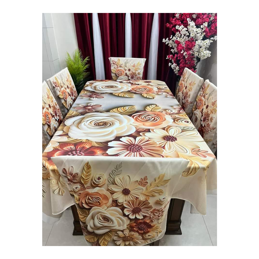 Velvet 7 In 1 3D Print Dining Table Cloth and Chair Cover Set - TC-107