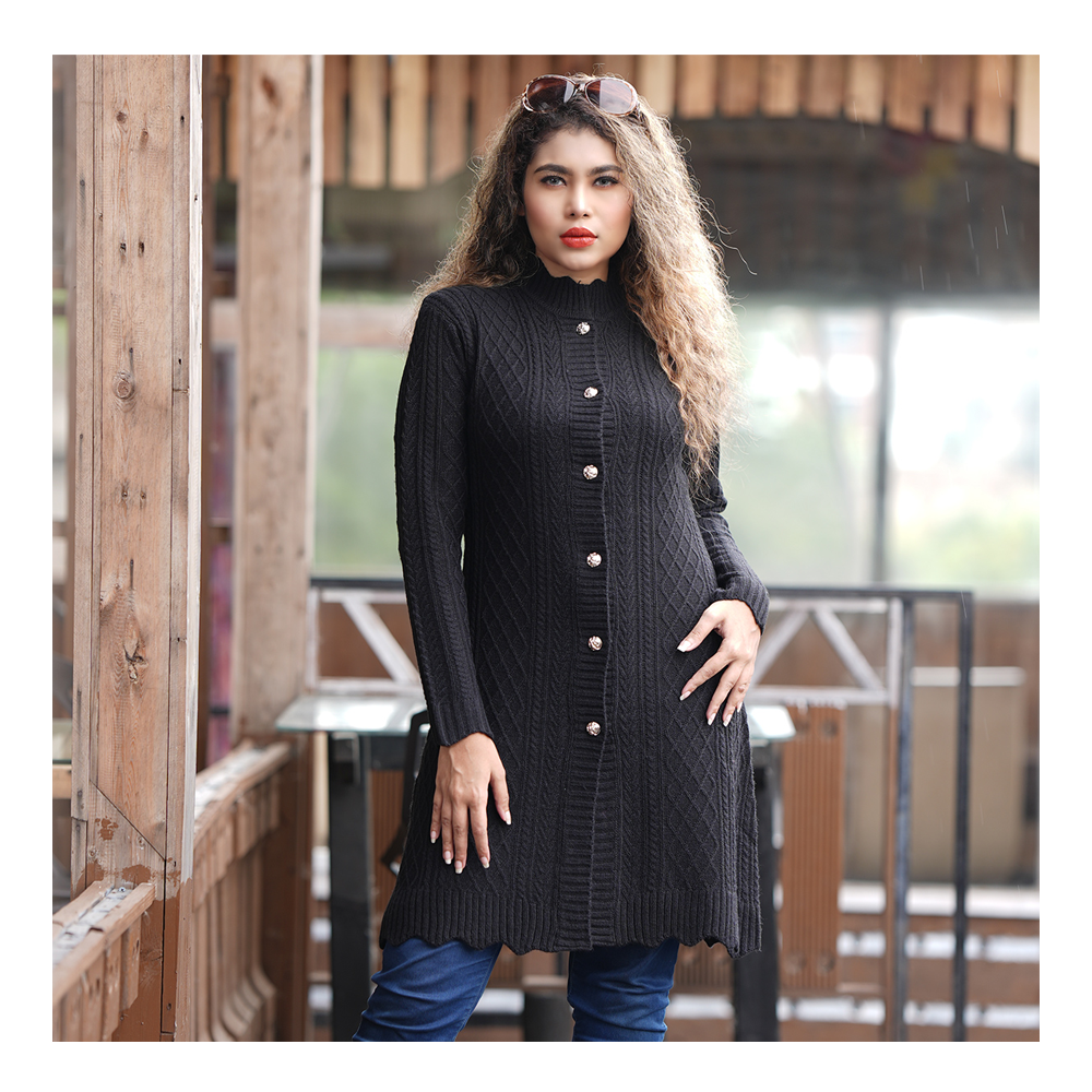 Acrylic Wool Long Sleeve Ladies Sweater for Women - Black