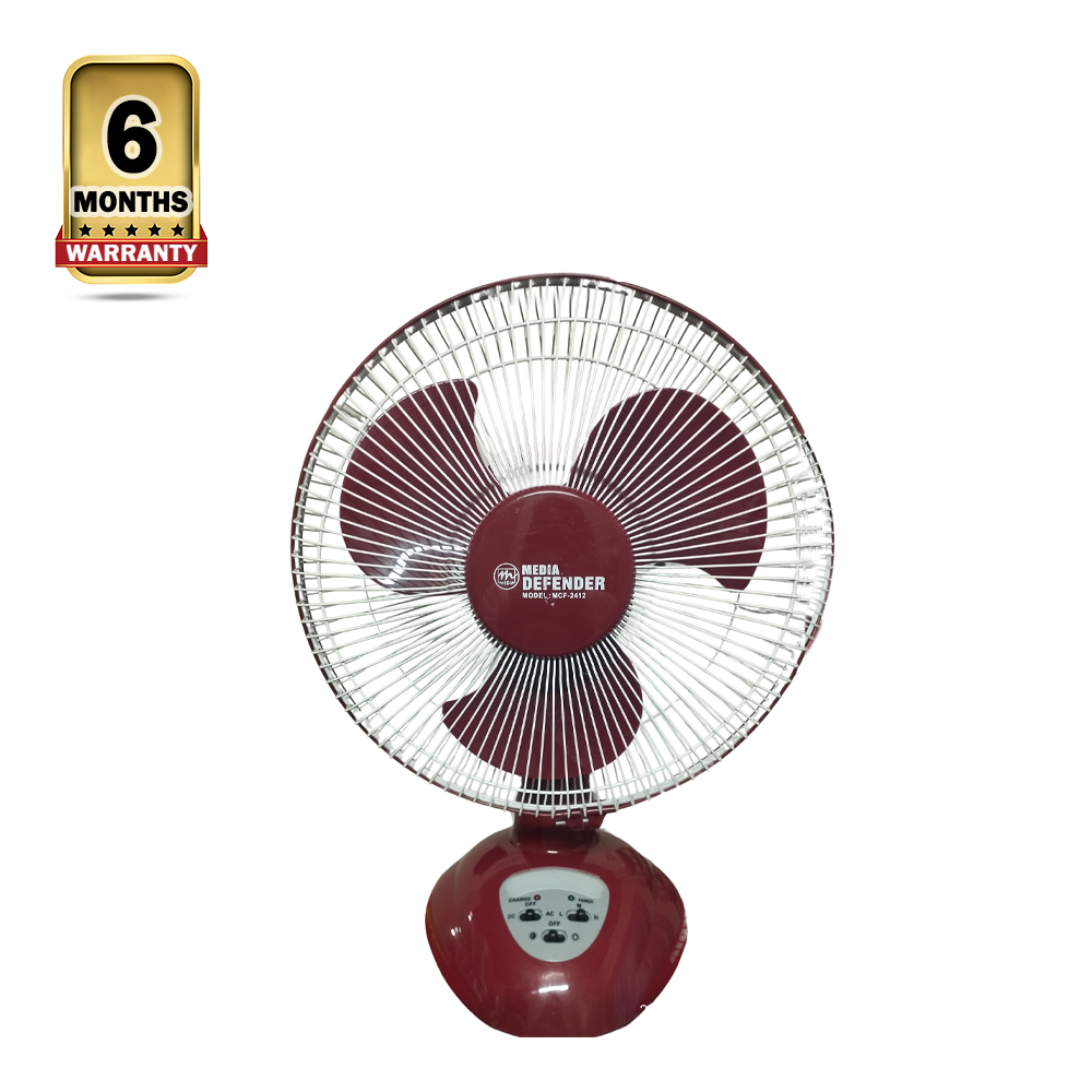 Defender Rechargeable Desk Fan - 12inch - 2412 - Maroon