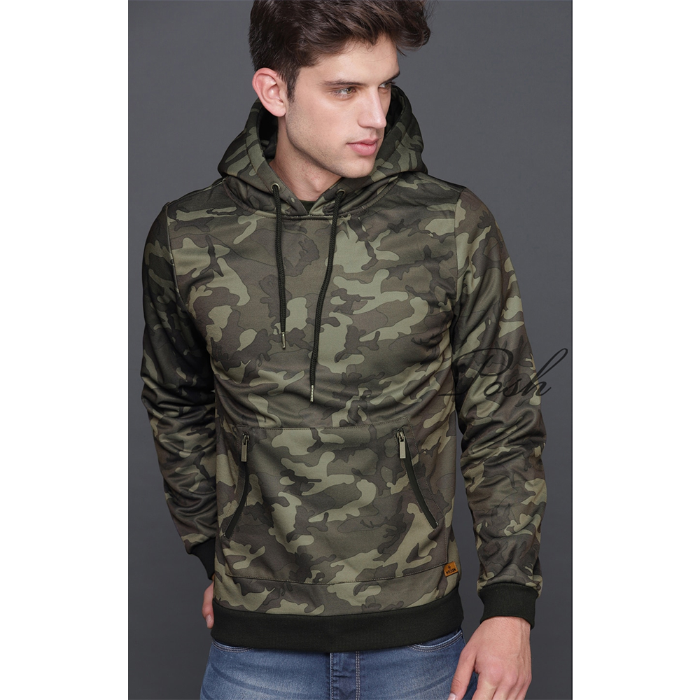 Suit Fabric Camoflauged Hoodie For Men - Camo Green - WC-2023-3