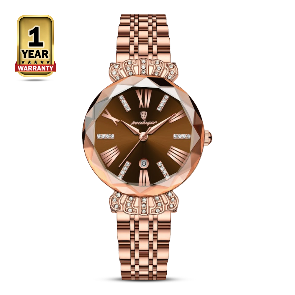 Poedagar 766 Stainless Steel Wrist Watch For Women - Rose Gold and Coffee