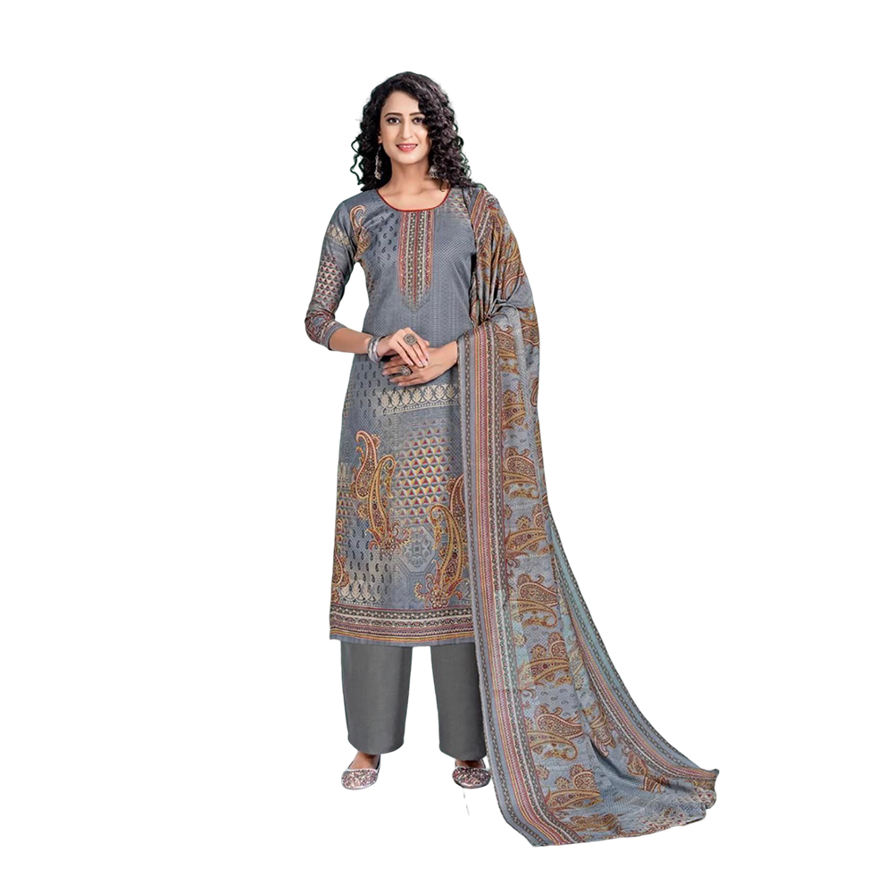 Cotton Unstitched Pakizaa Salwar Kameez For Women - B8 - Grey