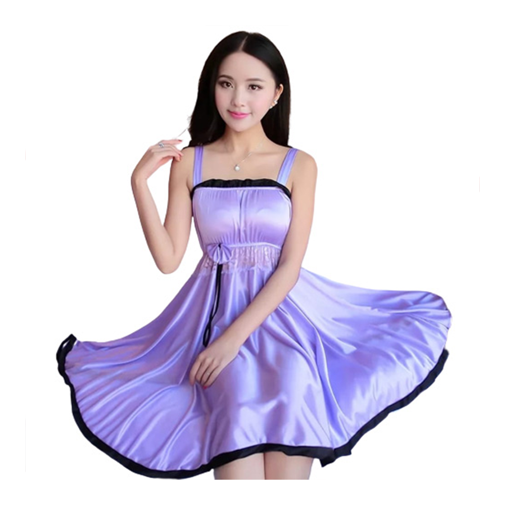 Silk Satin Sleepwear Night Dress With Panty - Violet - ND-31