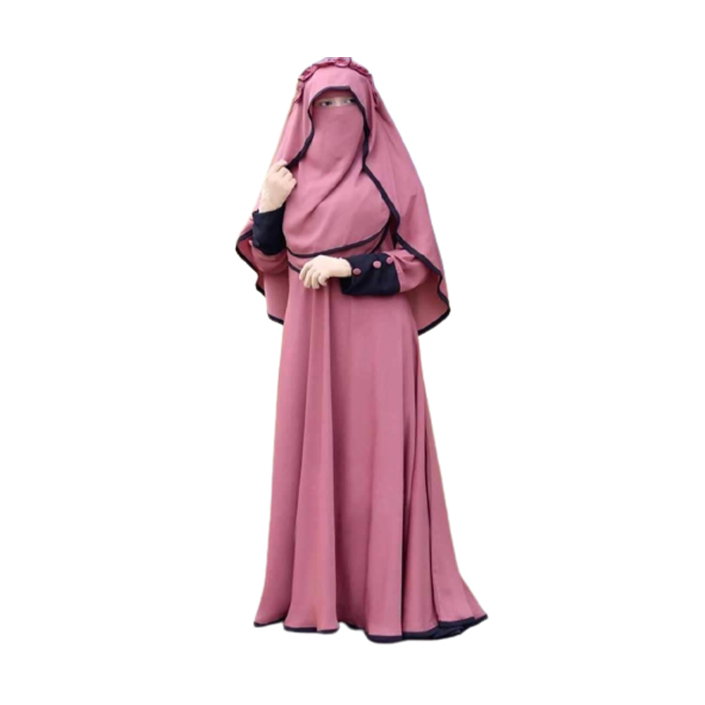Dubai Cherry Mohua Burka With Hijab And Nikab For Women - BK-19 - Pink