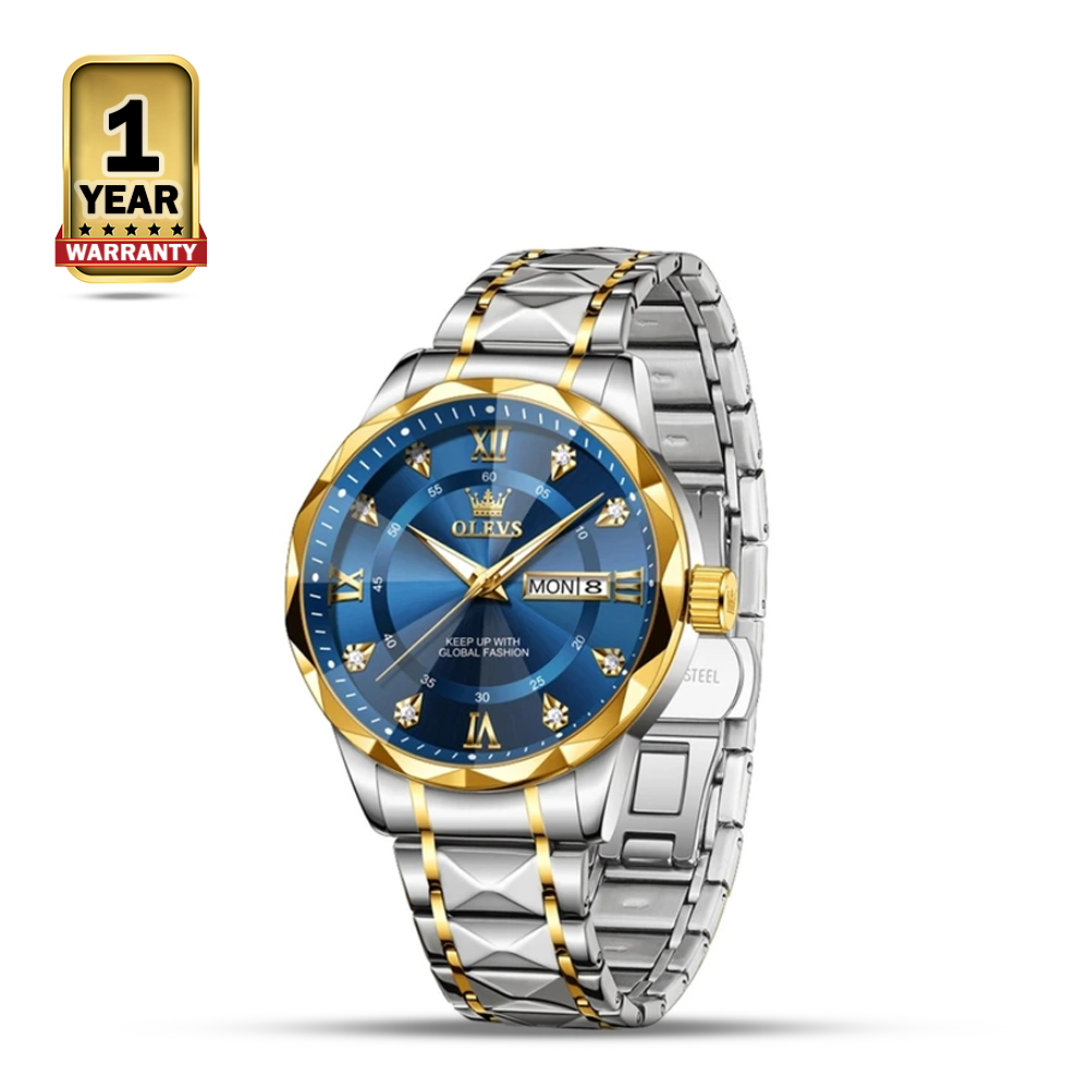 OLEVS 5609 CH Stainless Steel Wrist Watch For Men - Sliver Gold Blue