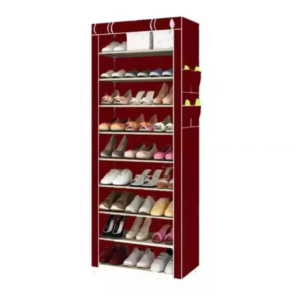 Steel Portable 9 Multi Layer Cabinet Tower Shoe Rack - Red