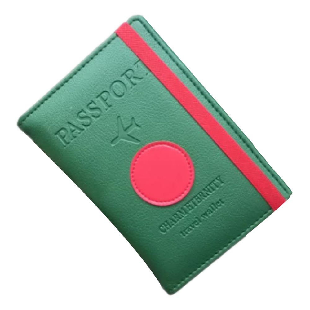 PU Leather Passport Holder - Red and Green - PH-01