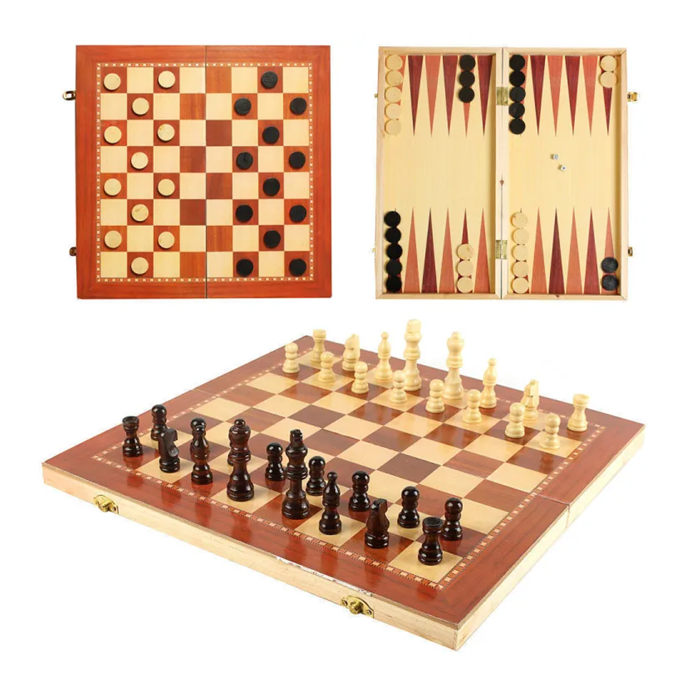 Wooden 3 in 1 Large Chess Board