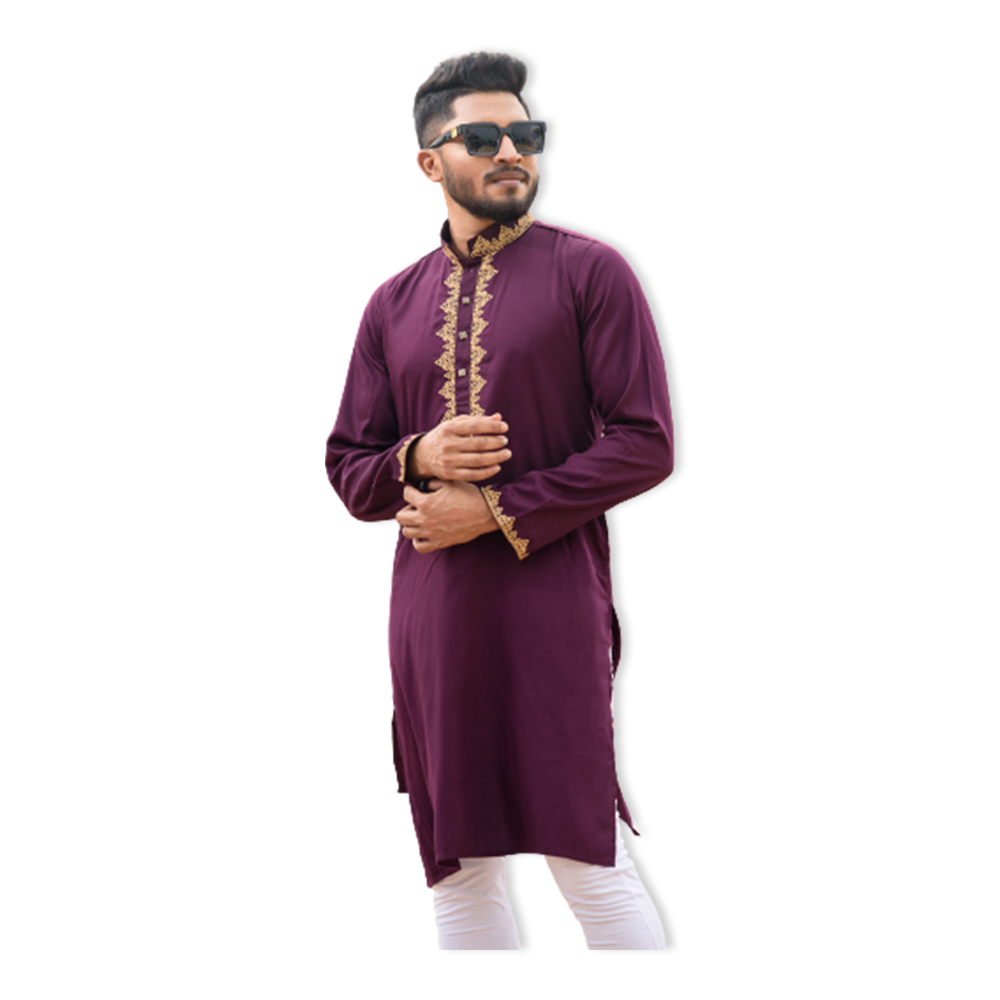 Aman Cotton Panjabi For Men - Maroon - AP-41