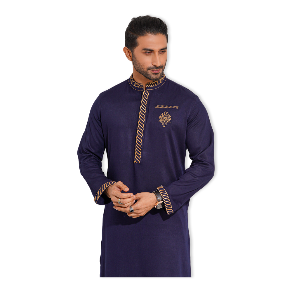 Aman Cotton Embroidery Panjabi For Men - Blue - AP-13