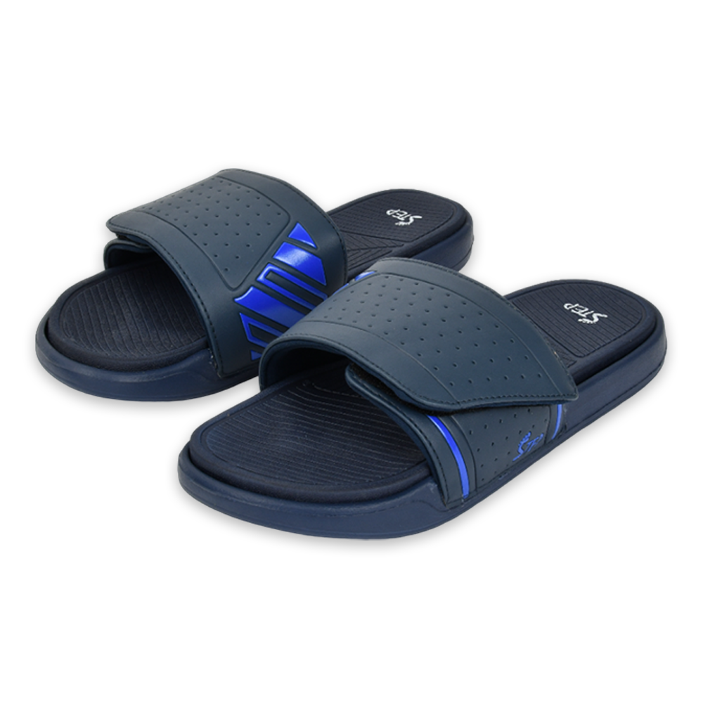 Step PU Leather Slide Sandal For Men - Navy Blue - MEVNB101061