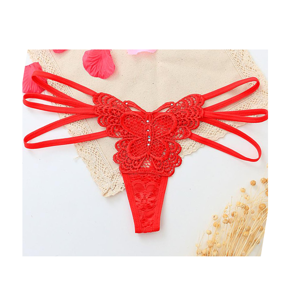 Butterfly Pattern Lace Panel Thong