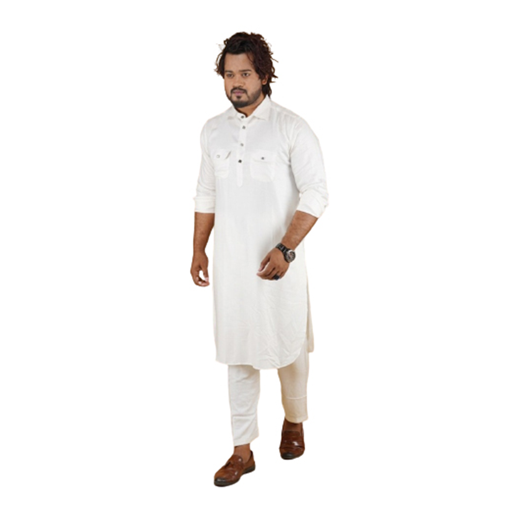 Soft Cotton Kabli Set for Men - White - KS-16