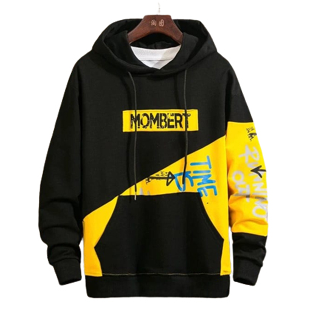 Cotton Hoodie For Men - Yellow and Black - H-204