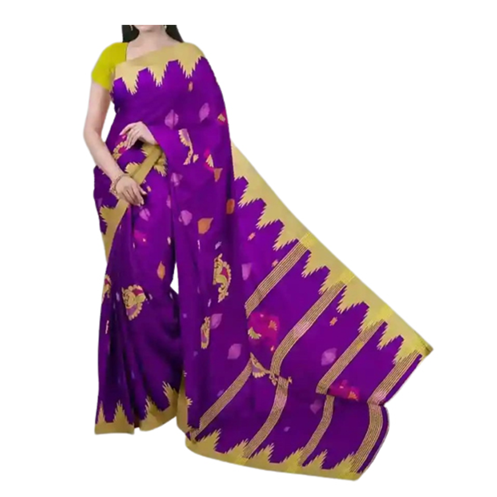 Half Silk Cotton Monipuri Saree For Women - Violet - SP-H14