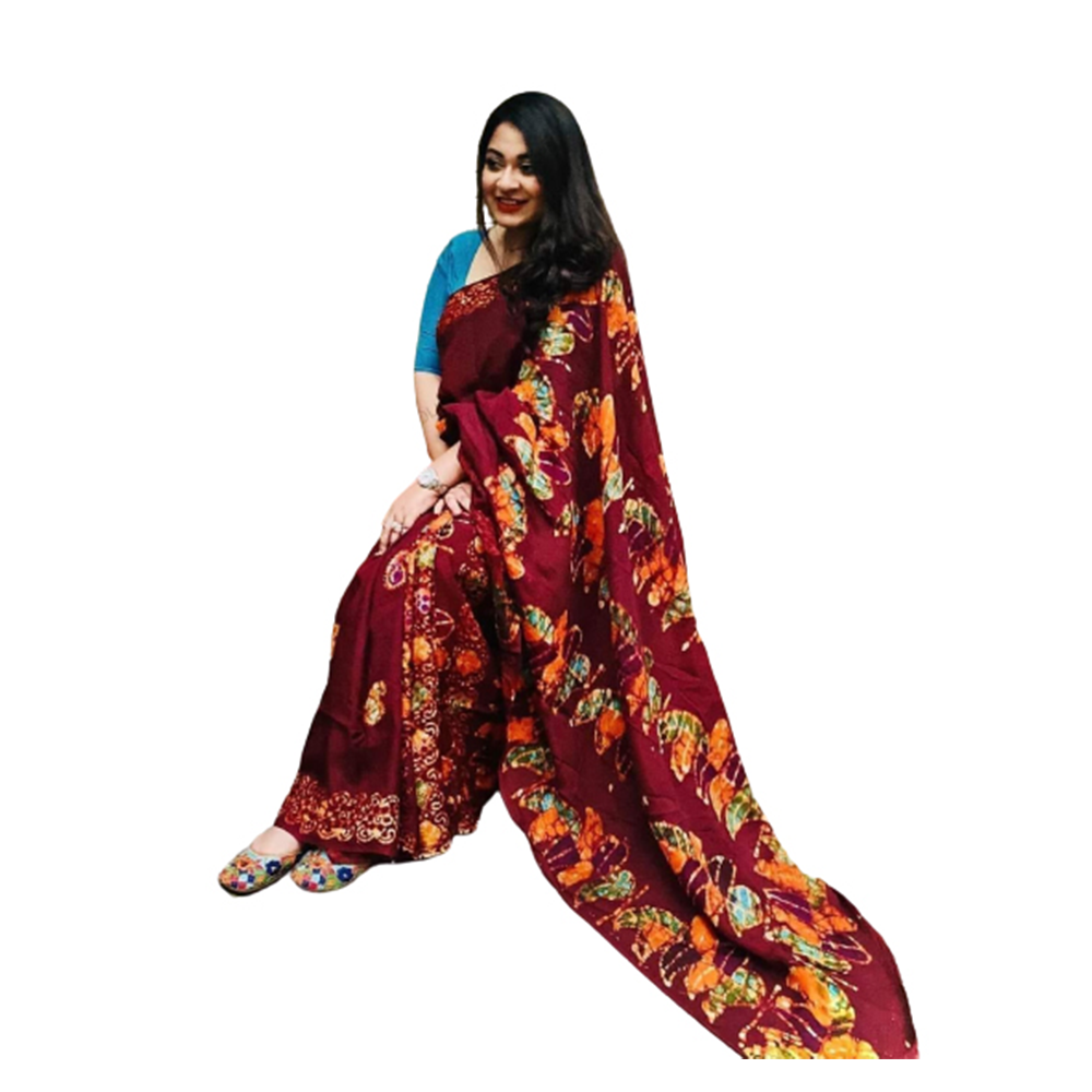 Premium Quality Silk Batik Saree With Blouse Piece - Multicolor - SB-N20