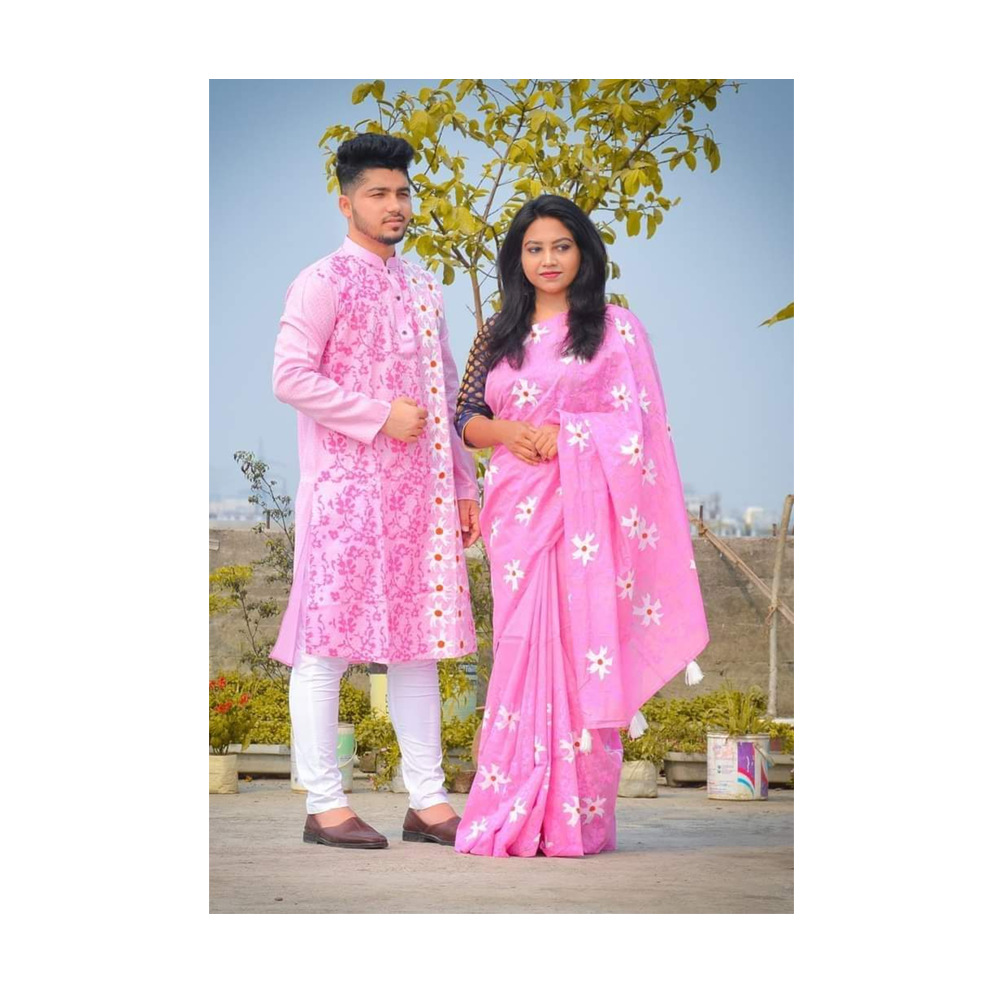 Gorgeous Half Silk Saree and Dhupian Silk Panjabi For Couple Set - BAN039