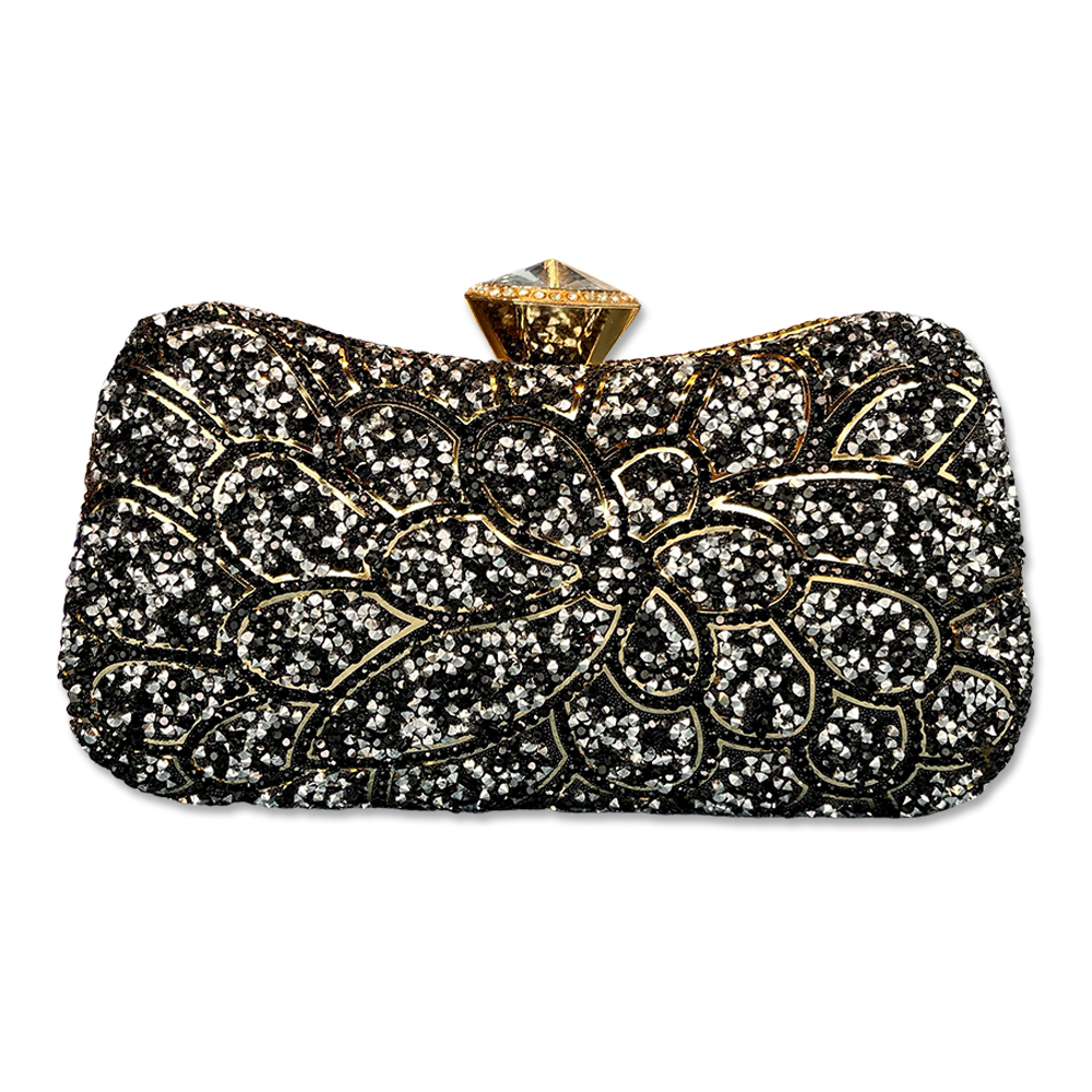 Stone Clutch for Women - Black