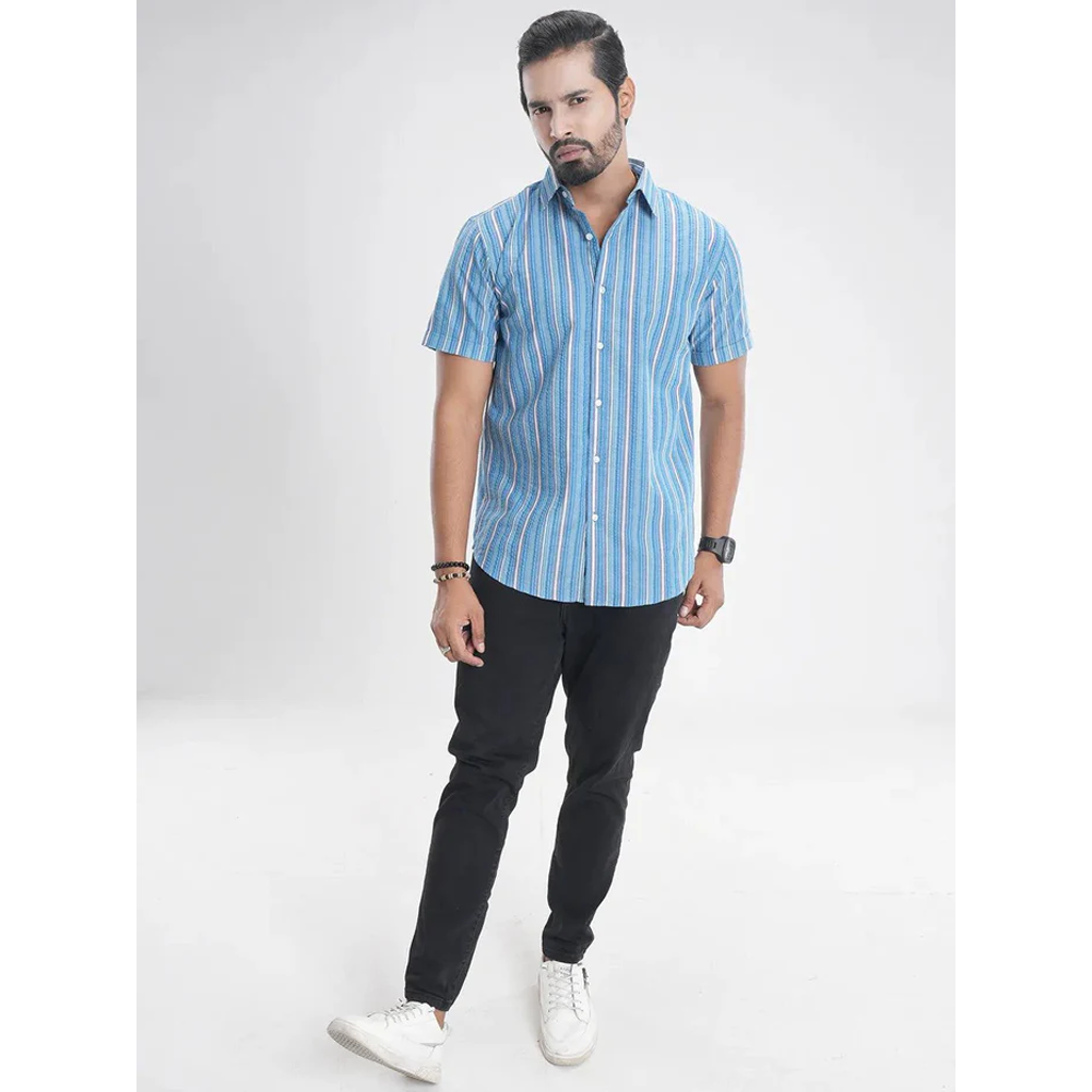 Cotton Half Sleeve Casual Shirt For Men - Blue - TMS-SS-51