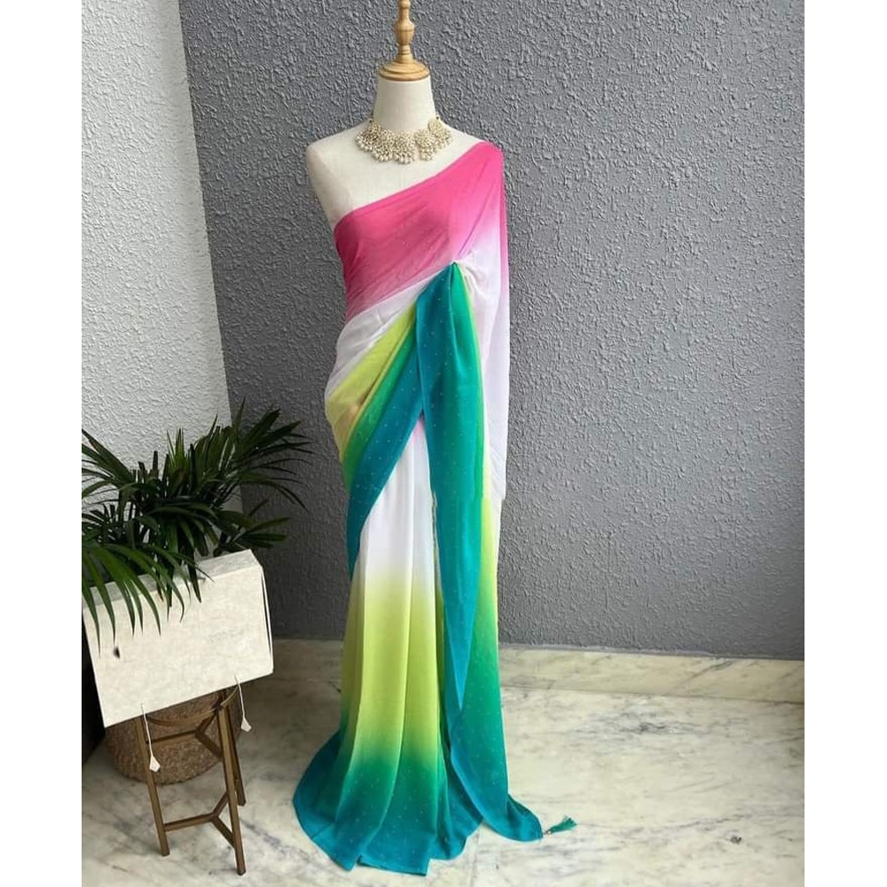 Soft Georgette Digital Print Saree With Blouse Piece For Women - Multicolor - 4colorsd_sea-Green
