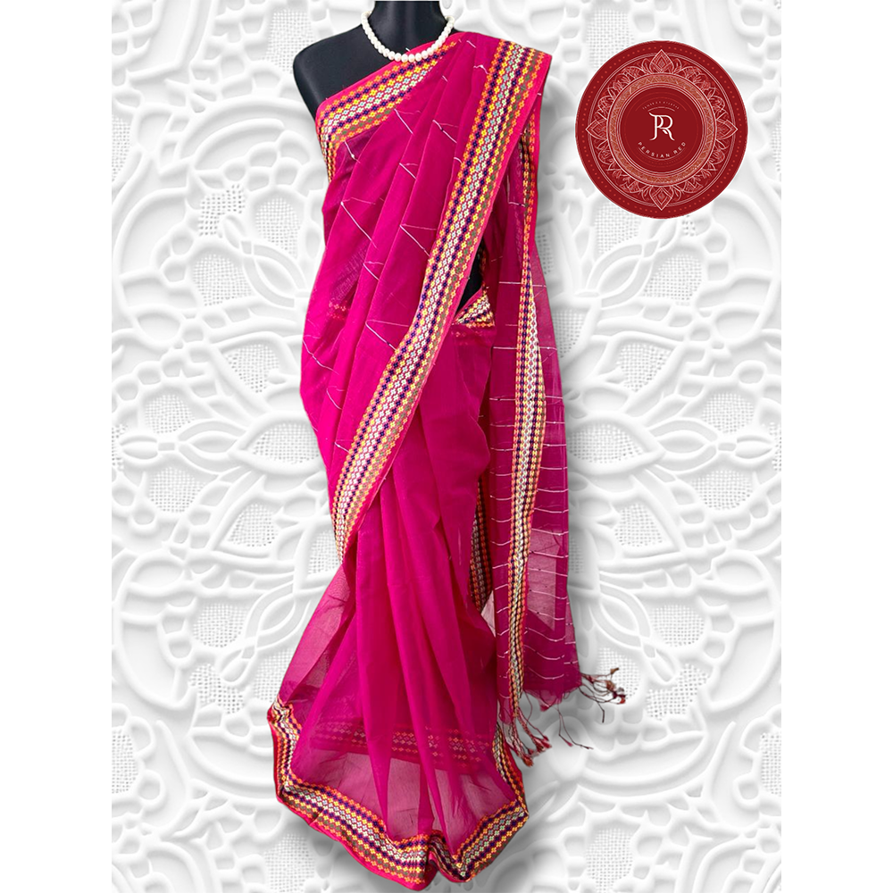 Half Silk Jamdani Saree for Women - Pink