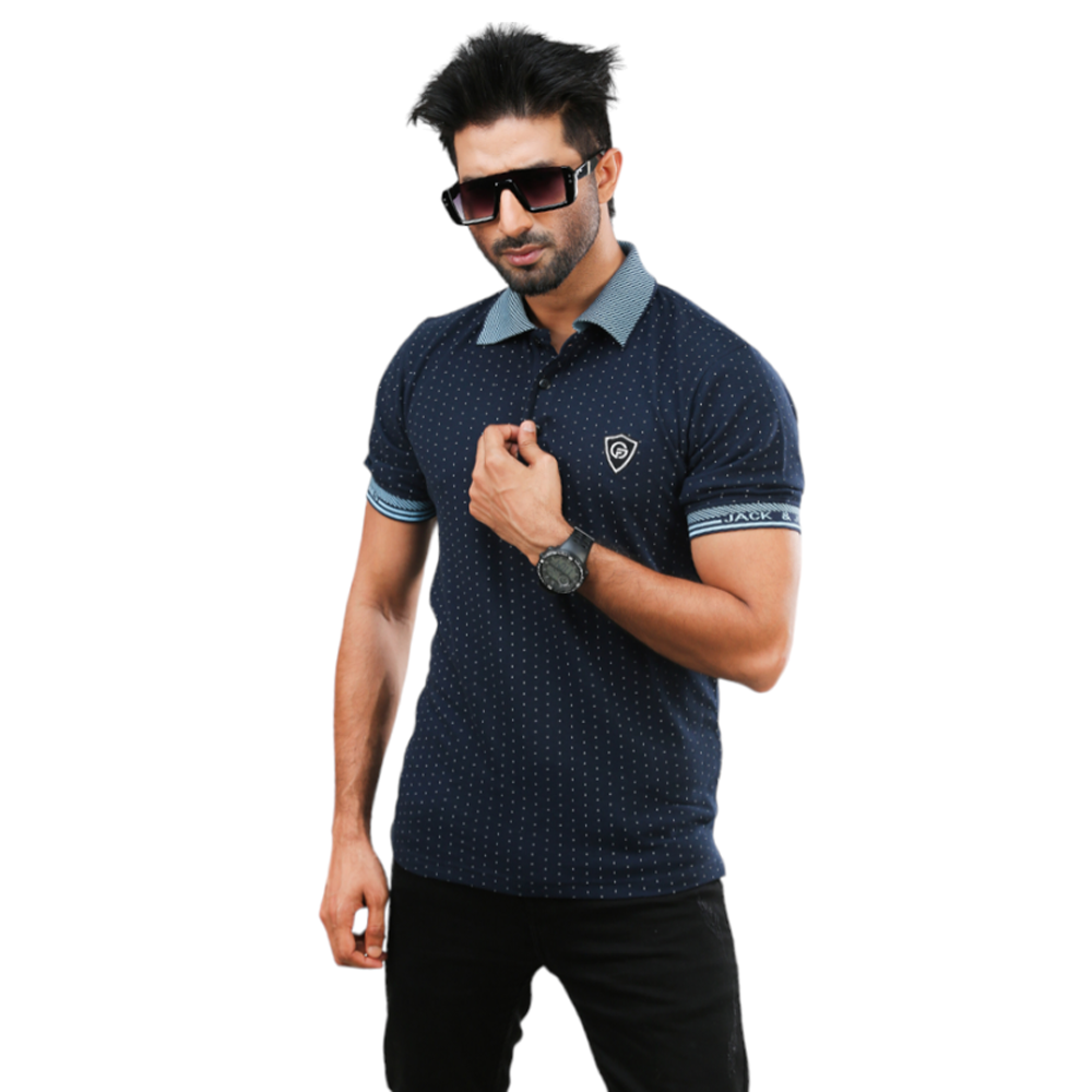 Cotton Half Sleeve Polo For Men - Navy Blue - P102